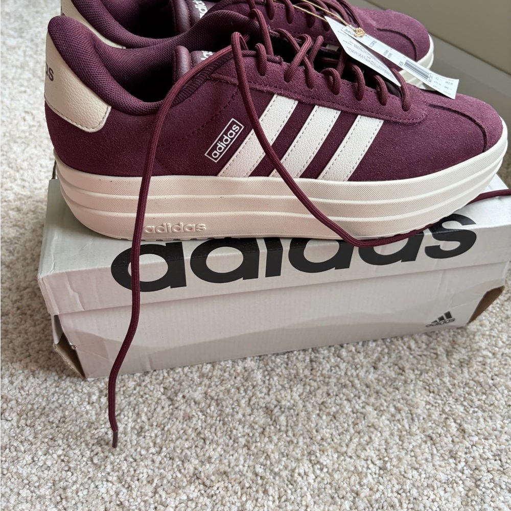 Adidas Women's Maroon and Off-White Sneakers